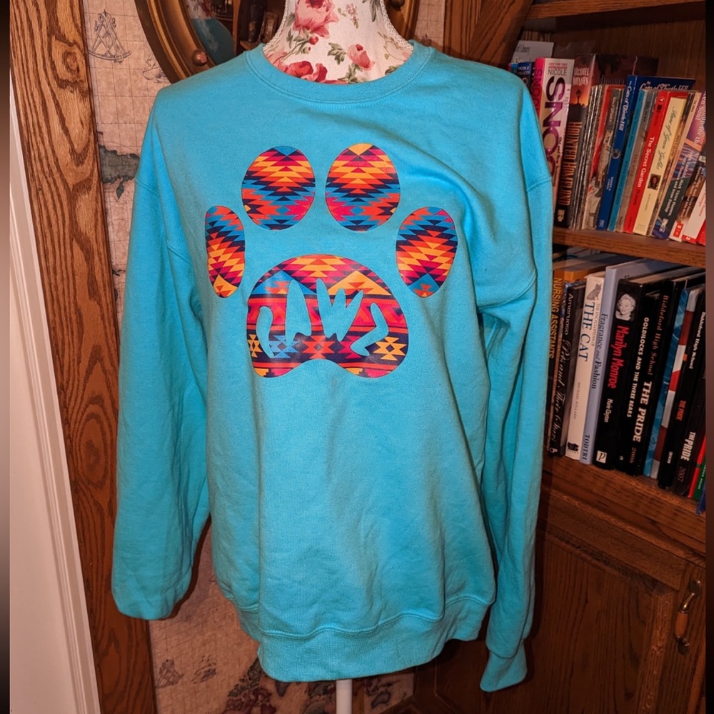 Pawz turquoise aztec oversized crew